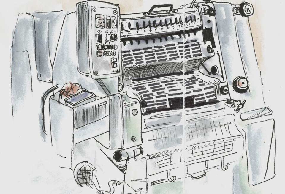 Drawing of an offset press from the former Launay print shop