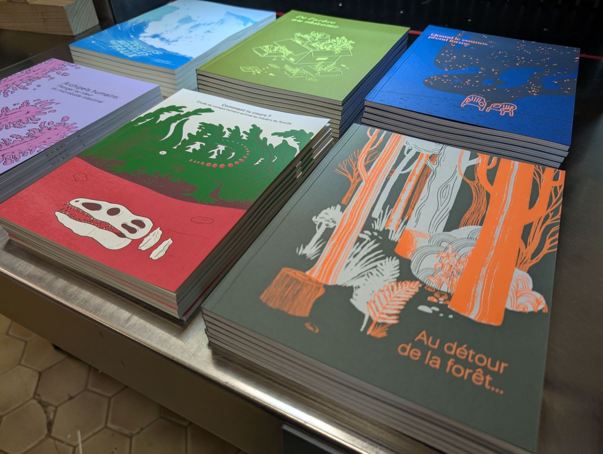 Piles de livres illustrés imprimés à l’imprimerie Launay